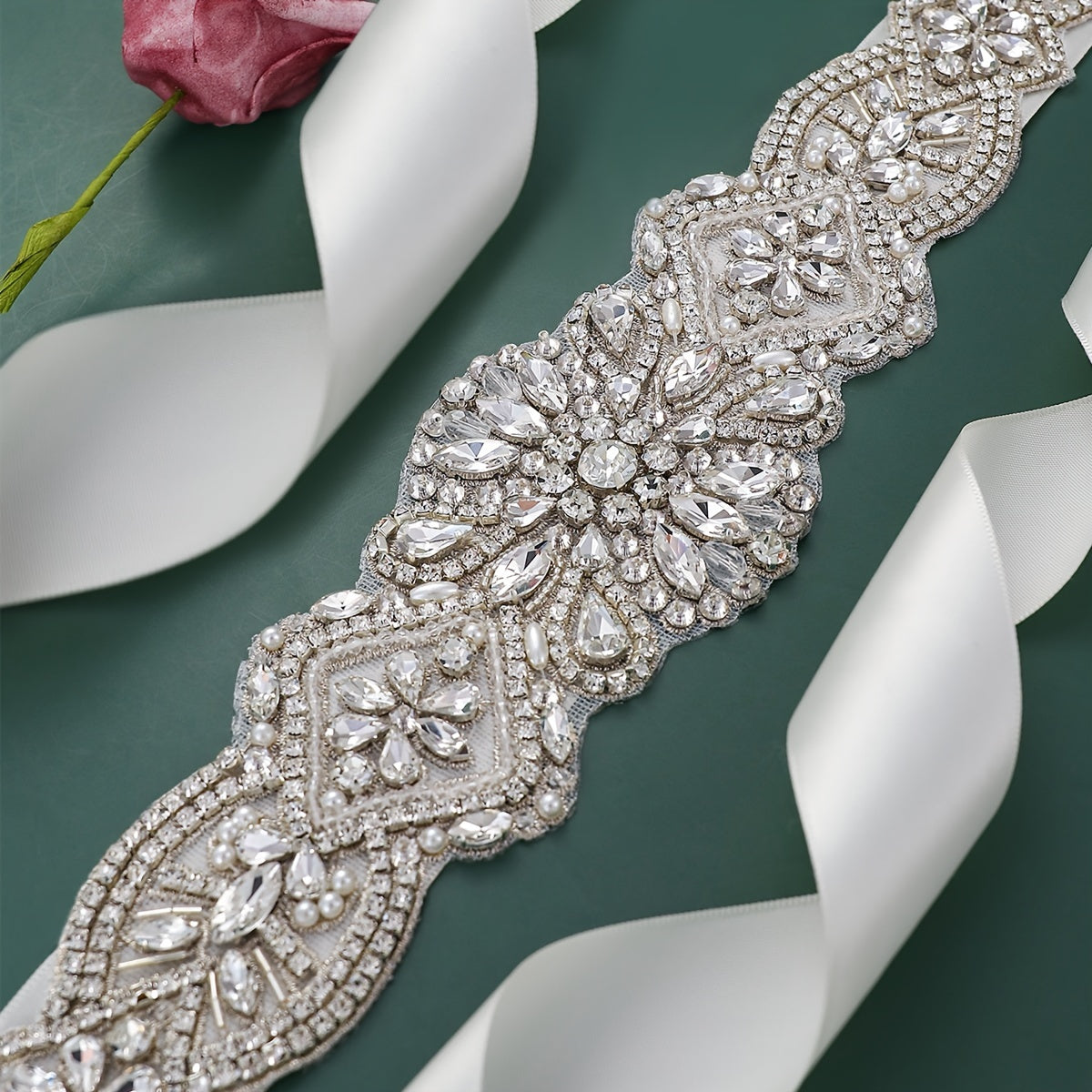 Rhinestone Bridal Belt Faux Pearl Sash