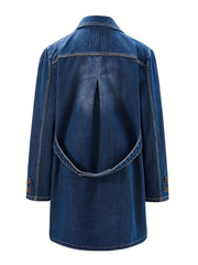 Denim Double Breast Top Women's Casual Oversized Lapel Collar
