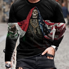 Skeleton Print Men's Long Sleeve Tee for Autumn