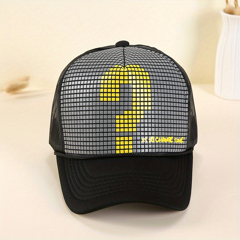 Mosaic Print Mesh Baseball Cap Lightweight Hip Hop Unisex Trucker Hat