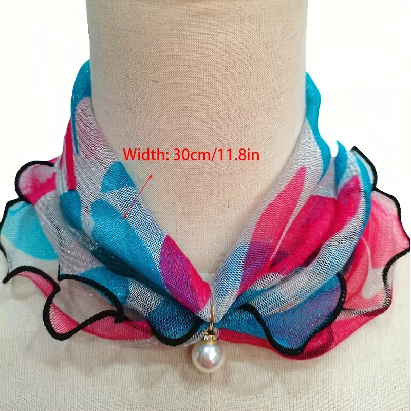 Breathable Lace Scarf with Faux Pearl Pendant