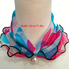 Breathable Lace Scarf with Faux Pearl Pendant