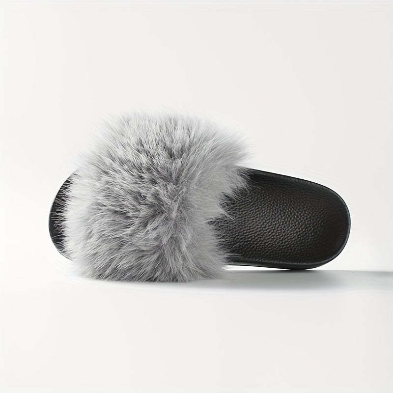 Faux Fur Decor Slippers Casual Slip On Flat Home Shoes