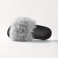 Faux Fur Decor Slippers Casual Slip On Flat Home Shoes