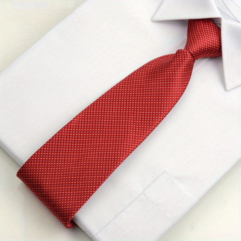 1pc Men's Business Dress Zip Tie Groom Wedding Pure Red And Red Stripes