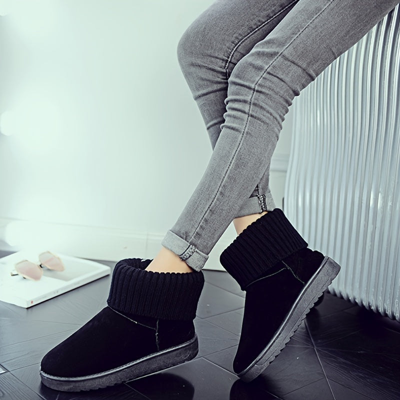 Minimalist Round Toe Knitting Ankle Boots Waterproof Plush Inside Short Tune Boo