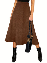 High Waist Corduroy Skirt A-Line Midi Skirt for Women