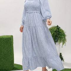 Plus Ditsy Floral Print Flounce Sleeve Smock Maxi Dress