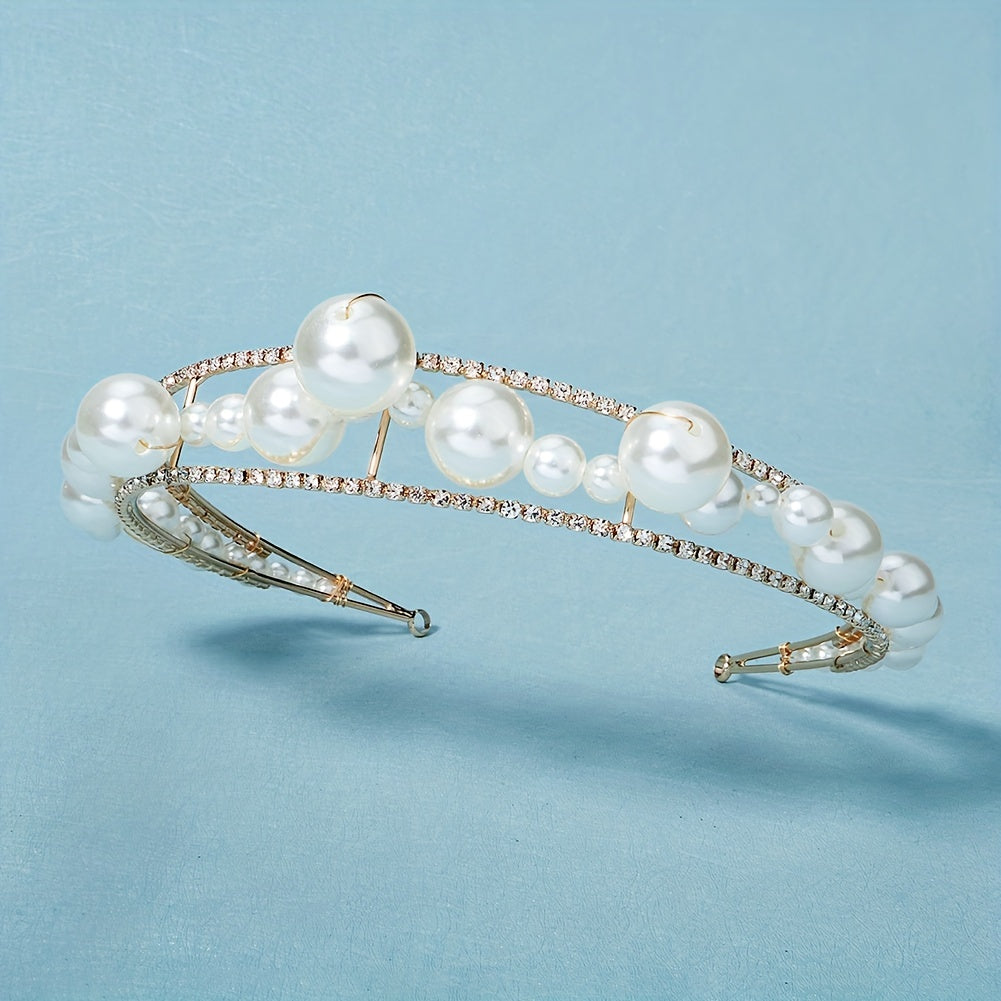 Rhinestone Headband Faux Pearl Beads Crown Hair Accessories