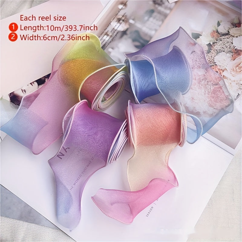 10M Gradient Rainbow Organza Yarn Ribbon DIY Hairpin Decoration Gift