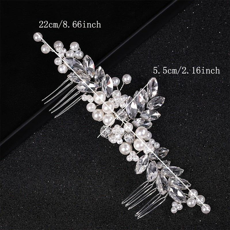 Bride Rhinestone Pearl Comb Wedding Headwear