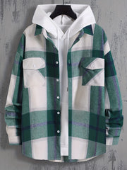 Plaid Print Men's Casual Button Up Long Sleeve Shirt With Pockets