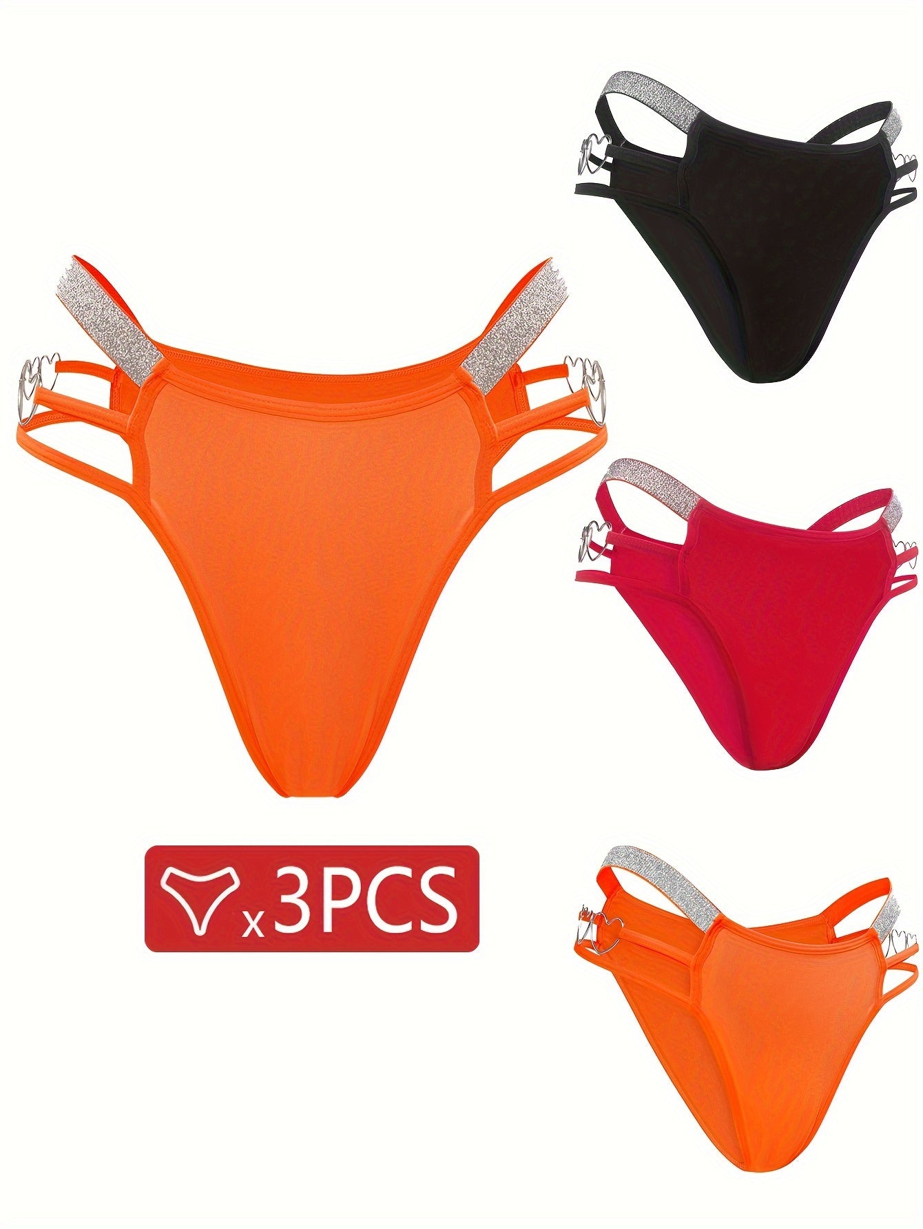 3 Pack Plus Size Sexy Panties Set Women's Plus Cut Out Thongs Set