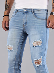 Men's Slim Fit Ripped Jeans Casual Street Style Distressed Denim Pants