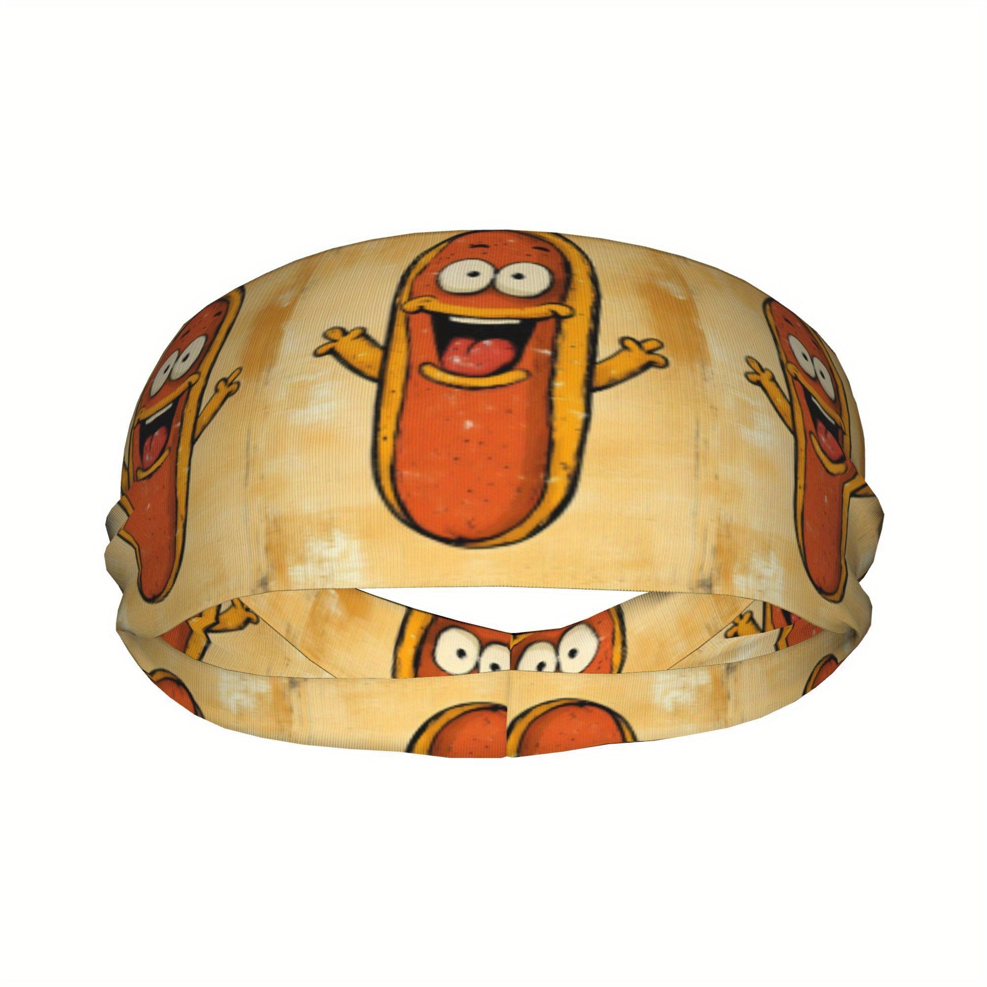 Fun Hot Dog & Burger Sports Headband Sweat Wicking Stretchy Polyester