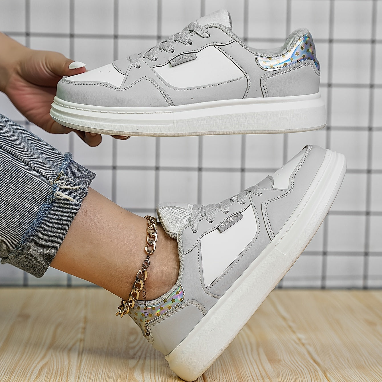 Colorblock Lace Up Skate Shoes Casual Low Top Sneaker Women's Footwear