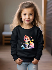 Toddler Cartoon Girl Print Long Sleeve Sports Sweatshirt
