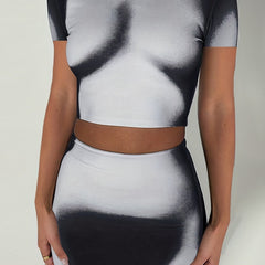 Y2K Sexy 2pc Skirt Set Mock Neck Crop Top & Bodycon Skirt