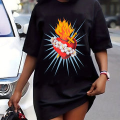 Casual Dress Women's Plus Heart Print Tee Dress