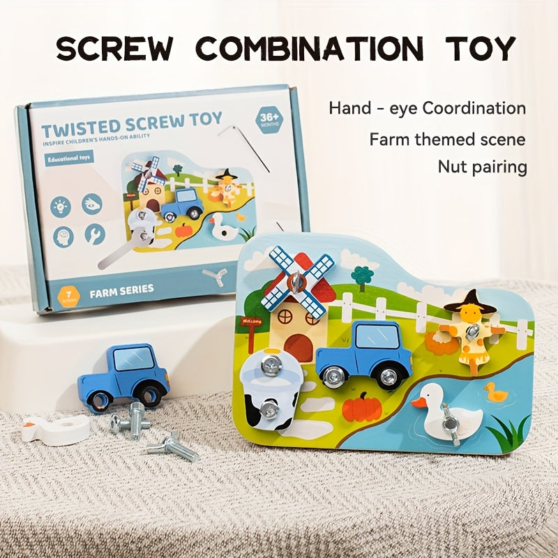 Farm Wooden Screw Twisting Toy Set