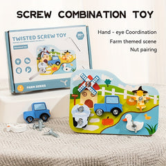 Farm Wooden Screw Twisting Toy Set