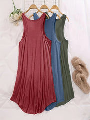 3 Pack Plus Size Lounge Dress Set Women's Plus Solid Round Neck Plain Tank