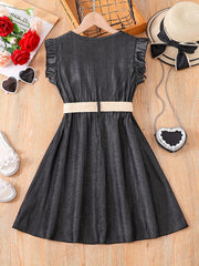 Girls' Casual Dress Thin Frilled Sleeveless A Line Dress With Belt