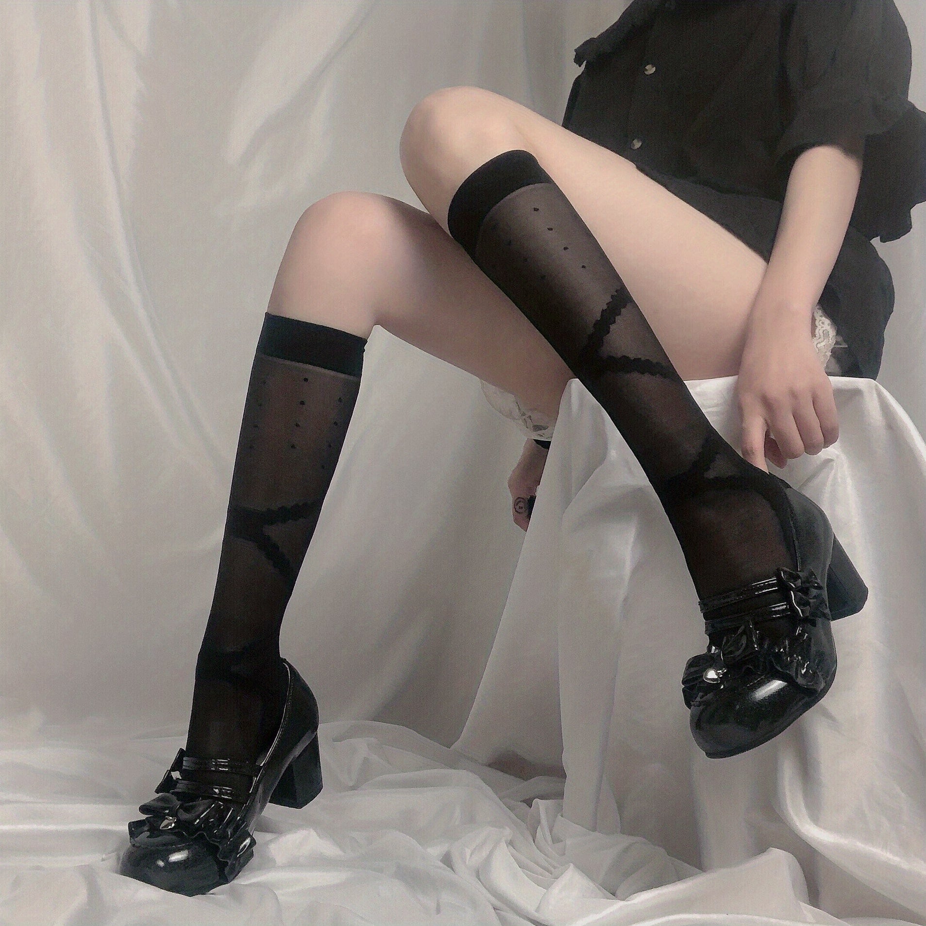 Polka Dot Mesh Calf Socks Lolita Knee High Socks