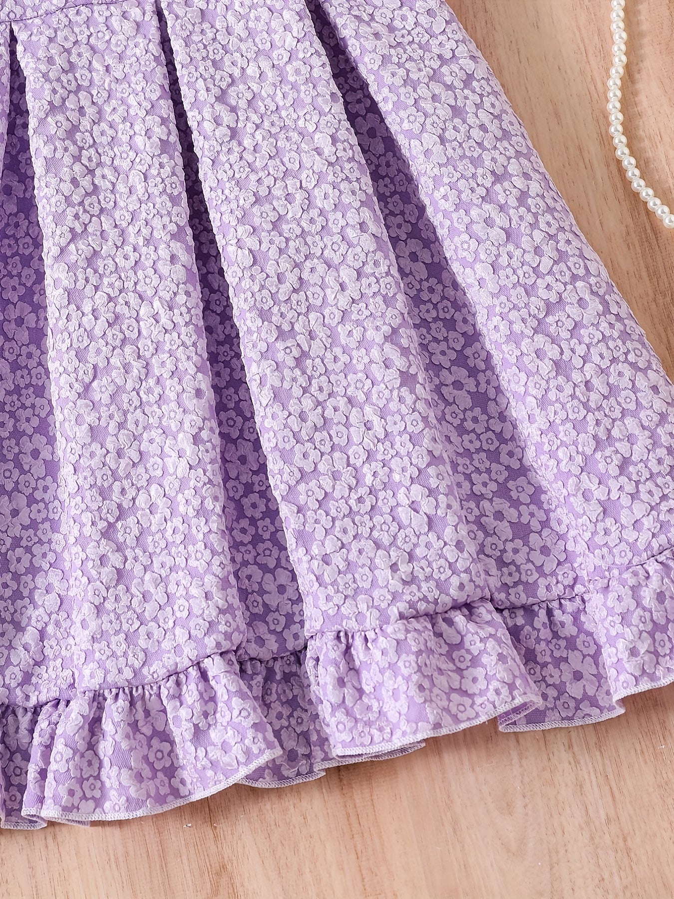 Girls' Floral Square Neck Pleated Tunic Dress Casual Party Holiday