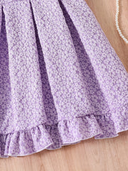 Girls' Floral Square Neck Pleated Tunic Dress Casual Party Holiday