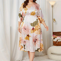 Nightdress Women's Floral Print Sleeved Sleep Dress