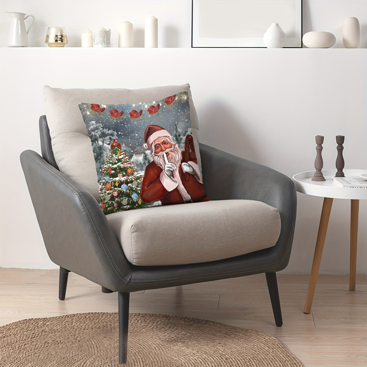 Christmas Tree Santa Claus Print Pillow Cover for Home Decor