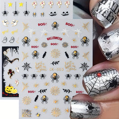 12pcs Halloween Nail Art Stickers 3D Laser Pumpkin Ghost Spider Skull Decals