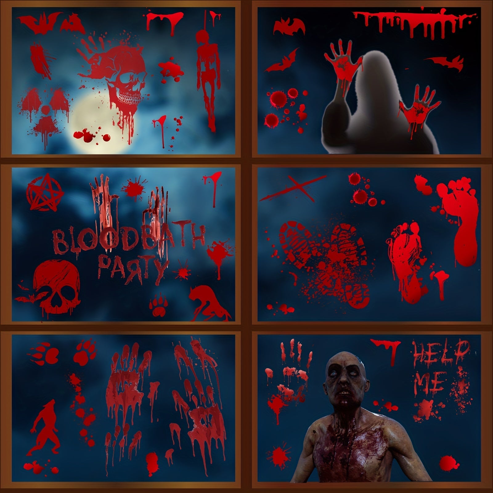 Halloween Blood Print Electrostatic Stickers - Horror Skull Toilet Window Decals
