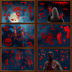 Halloween Blood Print Electrostatic Stickers - Horror Skull Toilet Window Decals