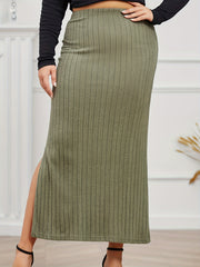 Ribbed Maxi Skirt High Rise Side Split