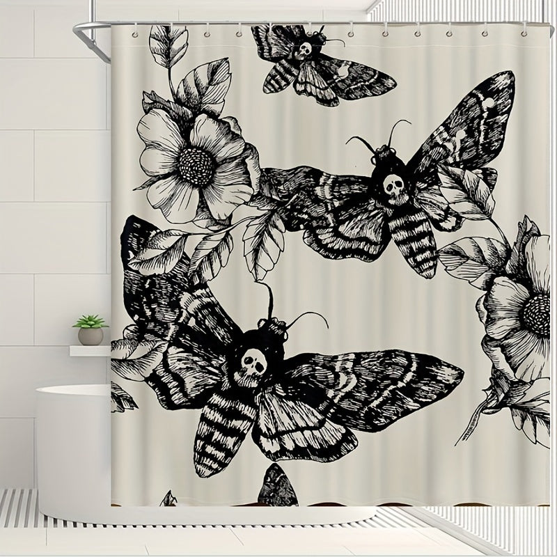Skull Shower Curtain Moth Flowers Bath Stalls Decor