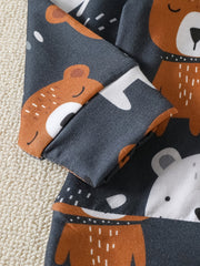 Baby Boys Cotton Bear Print Hoodies & Sweatpants Set