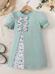 Toddler Girls Floral Print Puff Sleeve Dress for Party