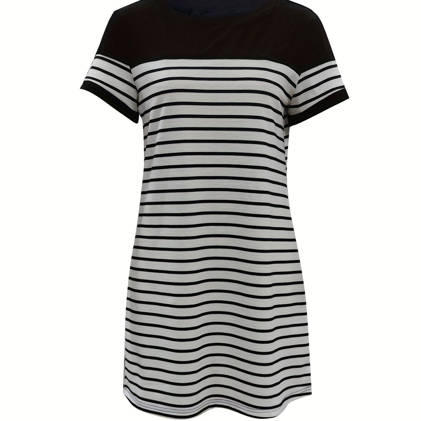Casual Striped Print Splicing Dress Short Sleeve Crew Neck Dress