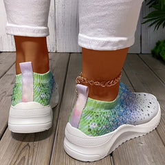 Women's Rhinestone Platform Sneakers Casual Slip-On Shoes
