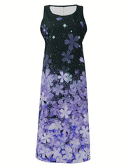 Solid Open Front Coat & Floral Print Tank Dress Set