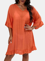 Ruffle Trim V Neck Cover Up Dress