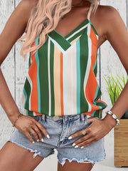 Striped Cami Top Criss Cross Back Casual Top Women's Clothing