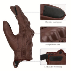 Knuckle Protection PU Leather Motorcycle Gloves