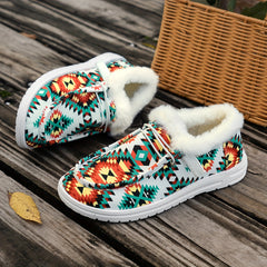 Geometric Print Faux Fur Lined Flat Lightweight Comfortable Skate Shoes