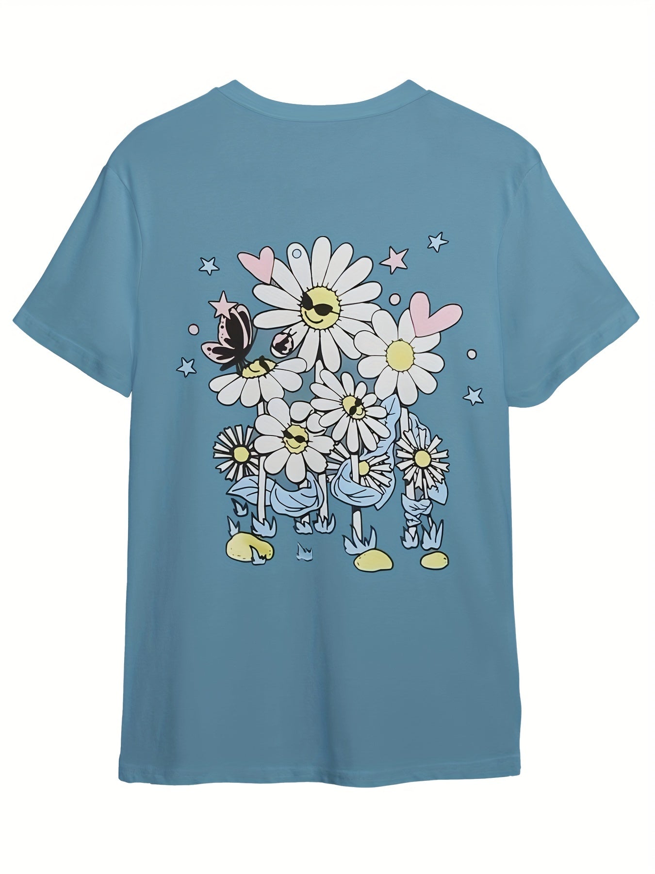 Flower Graphic Short Sleeve T shirt for Summer Sports