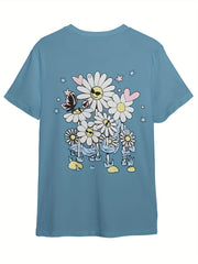 Flower Graphic Short Sleeve T shirt for Summer Sports
