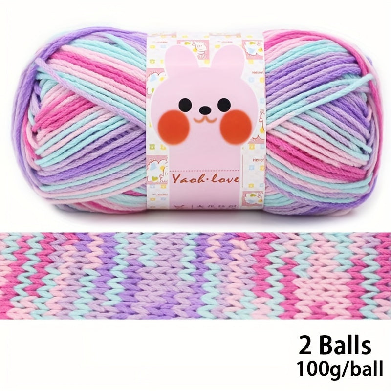 2 Rolls Dye Flower Wool Acrylic Thick Yarn for Crocheting and Knitting, 200g