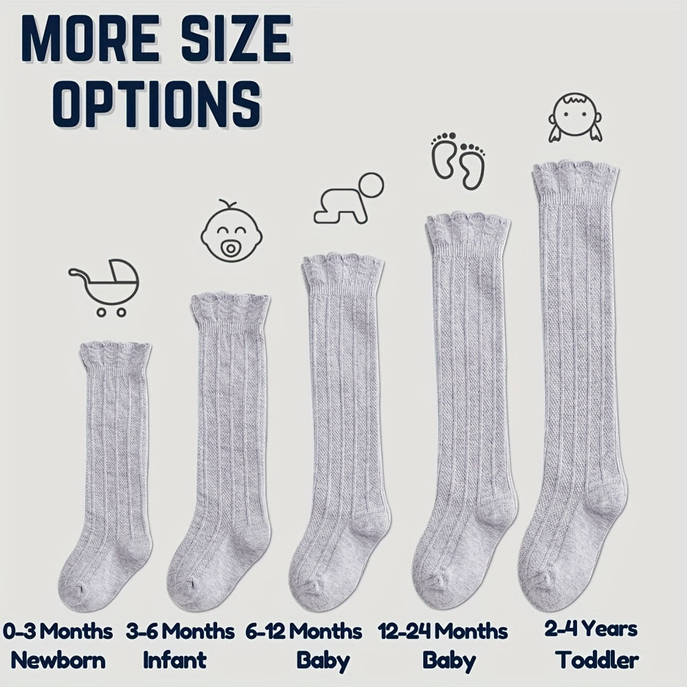 5 Pairs Girls Kids Knee High Socks Ruffle Over Knee High Socks